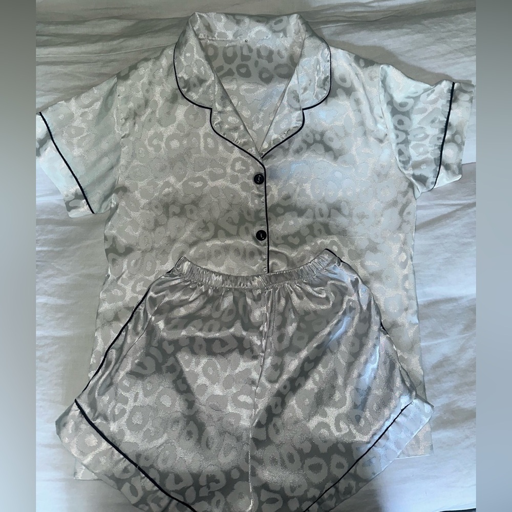 Leopard Print Satin Pajama Set